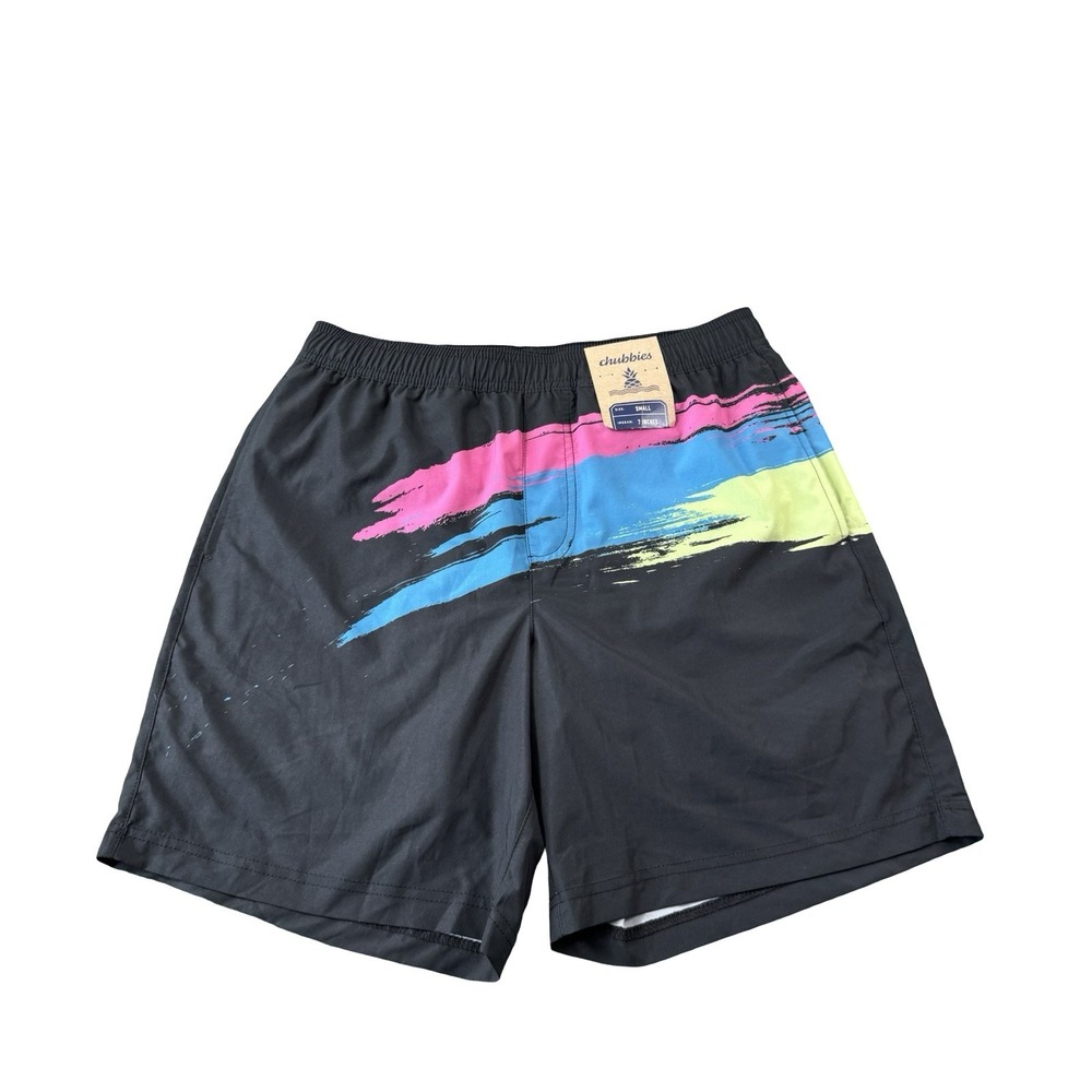 Chubbies Living In Color Athlounger Mens Shorts Black Multicolor Small 7" NWT